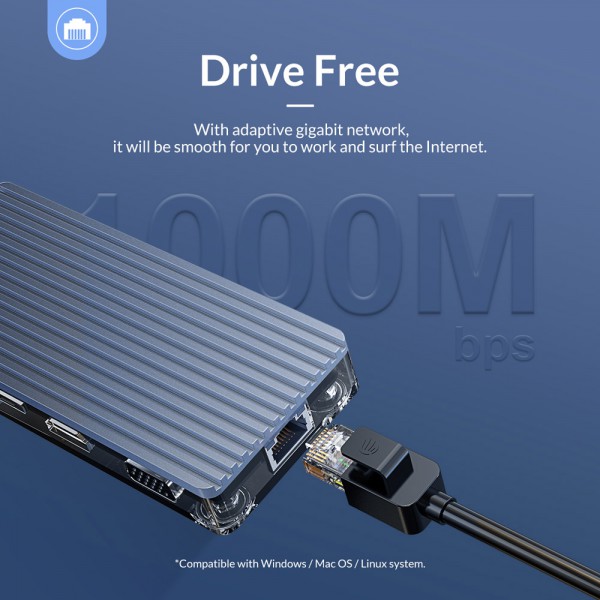 ORICO docking station WB-6RJ, USB-C, 6-ports, 100W, διάφανο