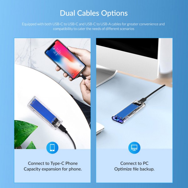 ORICO θήκη για Μ.2 B key SSD TCM2M-C3, USB3.1, 10Gbps, έως 2TB, μπλε ORICO θήκη για Μ.2 B key SSD TCM2M-C3, USB3.1, 10Gbps, έως 2TB, μπλε