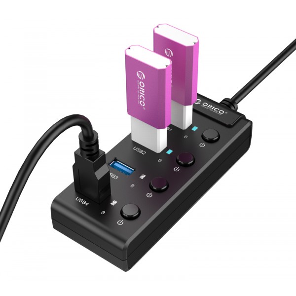 ORICO USB 3.0 Hub W9PH4-U3, 4x USB3.0 ports, 5Gbps, μαύρο