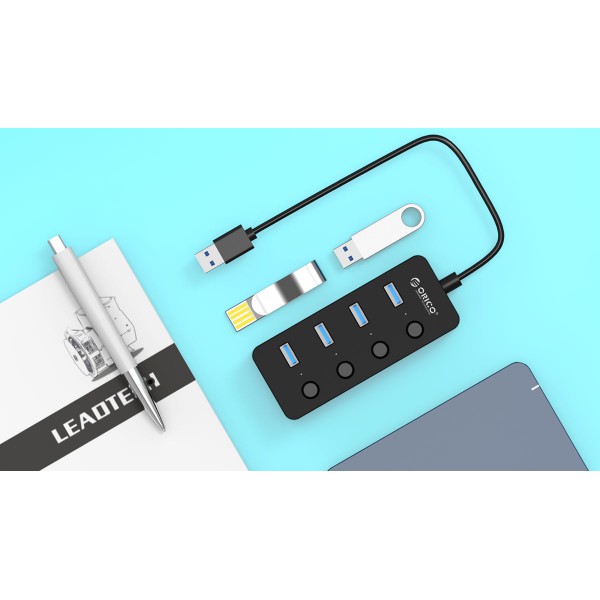 ORICO USB 3.0 Hub W9PH4-U3, 4x USB3.0 ports, 5Gbps, μαύρο