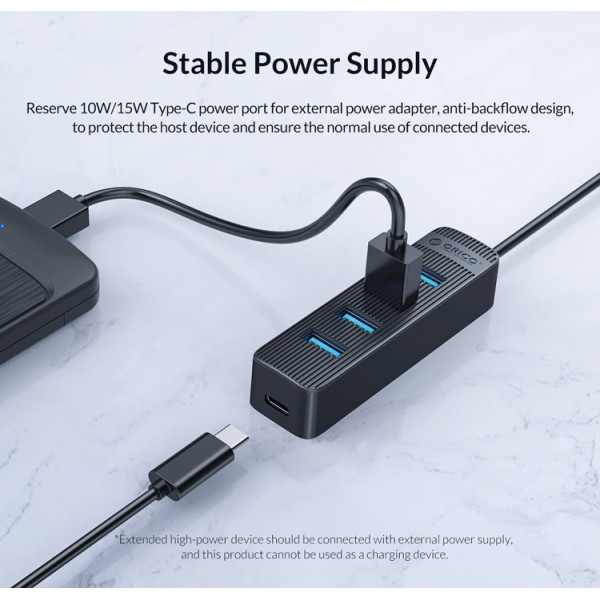ORICO USB hub TWC3-4A, 5x θυρών, 5Gbps, 5V/2A, USB-C σύνδεση, μαύρο