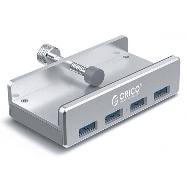 ORICO USB hub MH4PU-SV-BP με κλιπ, 4x θυρών, 5Gbps, USB σύνδεση, ασημί