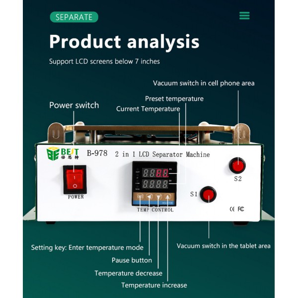 BEST μηχάνημα διαχωρισμού οθόνης LCD BST-B978, 600w BEST μηχάνημα διαχωρισμού οθόνης LCD BST-B978, 600w