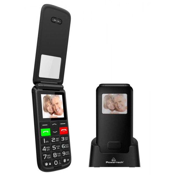 POWERTECH κινητό τηλέφωνο Sentry Flip Small, 1.77", SOS Call, μαύρο