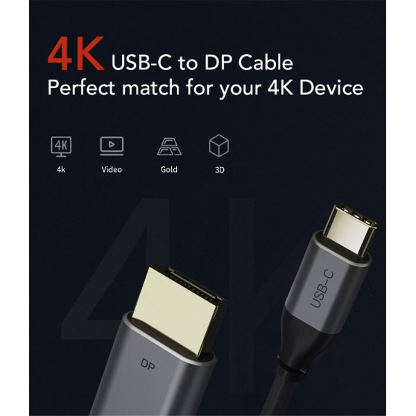 CABLETIME καλώδιο USB-C σε DisplayPort CT-CMDP2, 4K/60Hz, 1.8m, μαύρο CABLETIME καλώδιο USB-C σε DisplayPort CT-CMDP2, 4K/60Hz, 1.8m, μαύρο