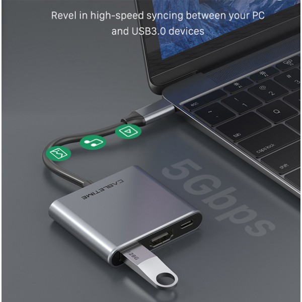 CABLETIME docking station CMHD31, 3 θυρών, USB-C, 60W PD, 4K, γκρι CABLETIME docking station CMHD31, 3 θυρών, USB-C, 60W PD, 4K, γκρι