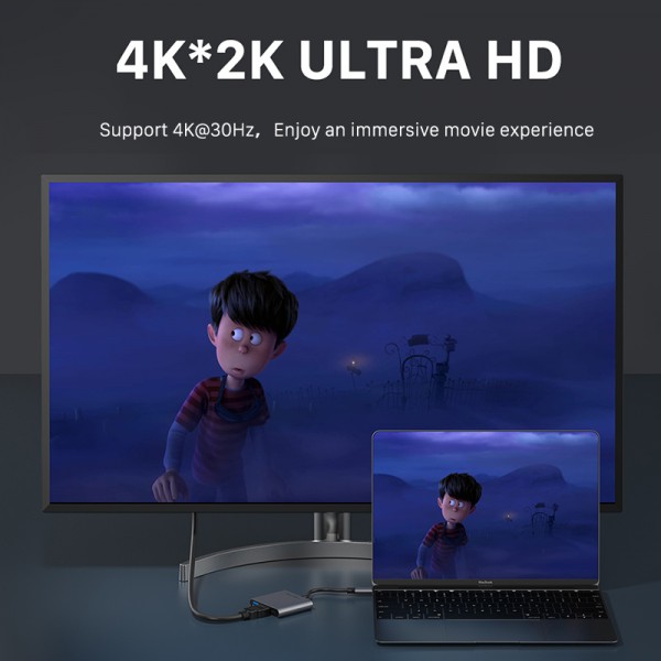 CABLETIME docking station CMHD31, 3 θυρών, USB-C, 60W PD, 4K, γκρι CABLETIME docking station CMHD31, 3 θυρών, USB-C, 60W PD, 4K, γκρι