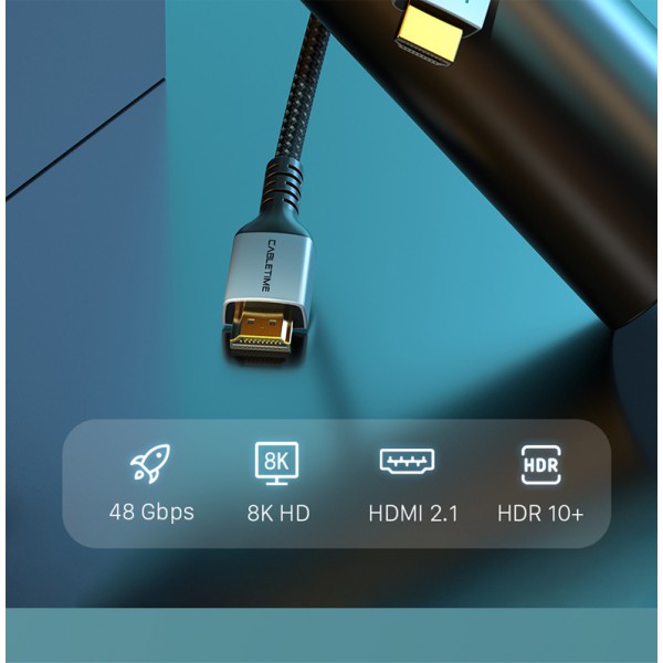 CABLETIME καλώδιο HDMI 2.1 CT-HM8K, 8K/60Hz, 48Gbps, 28AWG, 2m, μαύρο CABLETIME καλώδιο HDMI 2.1 CT-HM8K, 8K/60Hz, 48Gbps, 28AWG, 2m, μαύρο