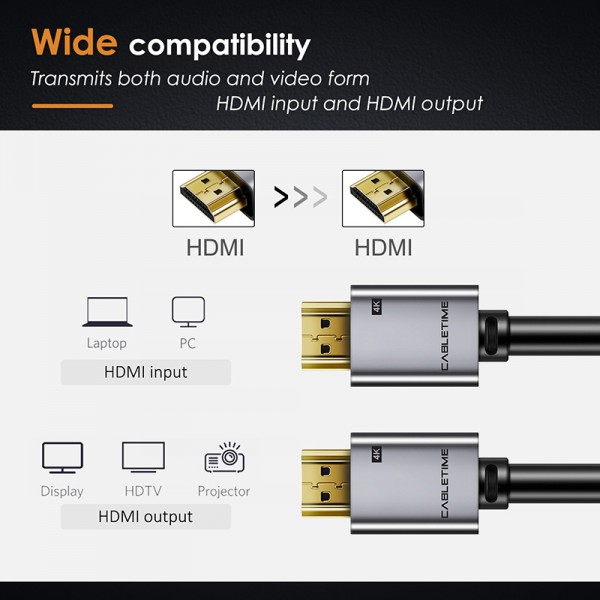 CABLETIME καλώδιο HDMI 2.0 CT-PHE2G, 4K/60Hz, 1m, μαύρο CABLETIME καλώδιο HDMI 2.0 CT-PHE2G, 4K/60Hz, 1m, μαύρο