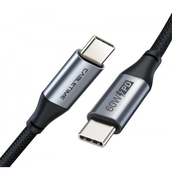 CABLETIME καλώδιο USB Type-C C160, PD 60W, 3Α, 1m, γκρι CABLETIME καλώδιο USB Type-C C160, PD 60W, 3Α, 1m, γκρι