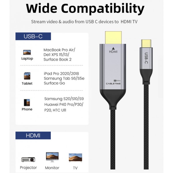 CABLETIME καλώδιο USB-C σε HDMI C160, Coaxial, 4K, 1.8m, μαύρο CABLETIME καλώδιο USB-C σε HDMI C160, Coaxial, 4K, 1.8m, μαύρο