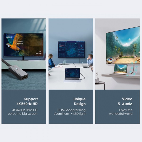 CABLETIME καλώδιο USB-C σε HDMI C160, με LED, Ring, 4K, 0.15m, μαύρο CABLETIME καλώδιο USB-C σε HDMI C160, με LED, Ring, 4K, 0.15m, μαύρο