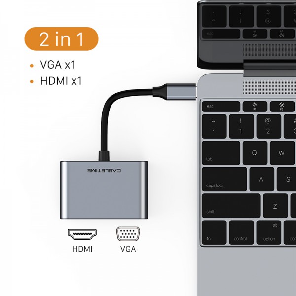 CABLETIME αντάπτορας USB-C σε HDMI & VGA CT-PU31, 4K/30Hz, ασημί CABLETIME αντάπτορας USB-C σε HDMI & VGA CT-PU31, 4K/30Hz, ασημί