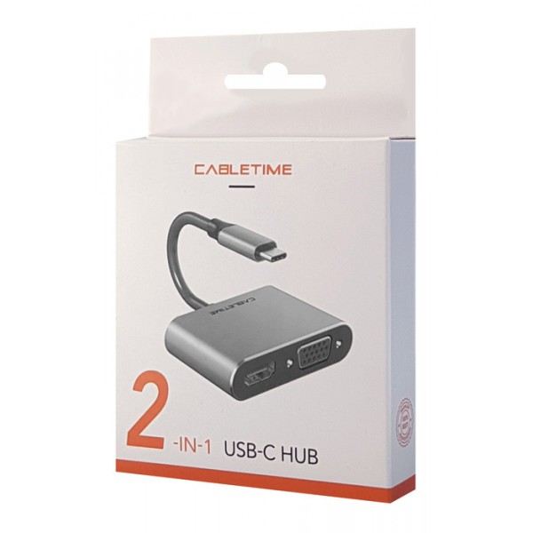 CABLETIME αντάπτορας USB-C σε HDMI & VGA CT-PU31, 4K/30Hz, ασημί CABLETIME αντάπτορας USB-C σε HDMI & VGA CT-PU31, 4K/30Hz, ασημί