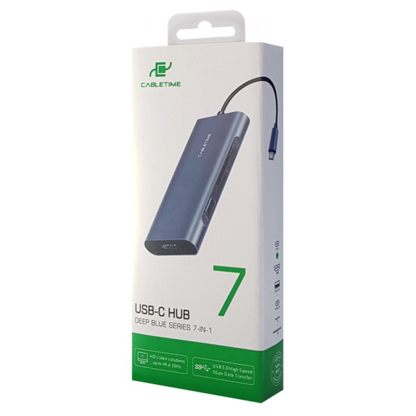 CABLETIME docking station CMHD71, 7 θυρών, USB-C, 100W, 4K, μπλε CABLETIME docking station CMHD71, 7 θυρών, USB-C, 100W, 4K, μπλε