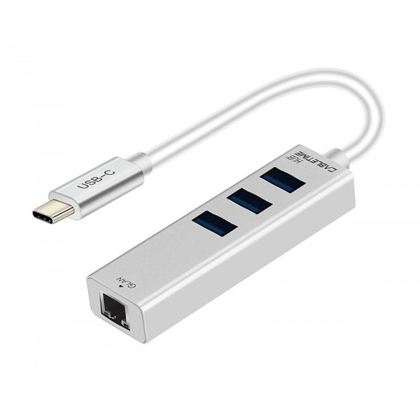 CABLETIME Hub Type-C σε 3x USB 3.0 & RJ45 C160, 5Gbps, 0.15m, ασημί CABLETIME Hub Type-C σε 3x USB 3.0 & RJ45 C160, 5Gbps, 0.15m, ασημί