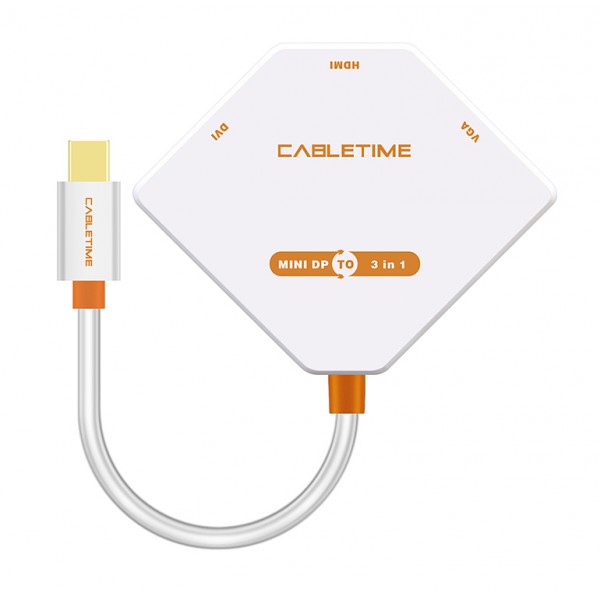 CABLETIME αντάπτορας Mini DisplayPort σε HDMI/DVI/VGA AV589, 0.2m, λευκό