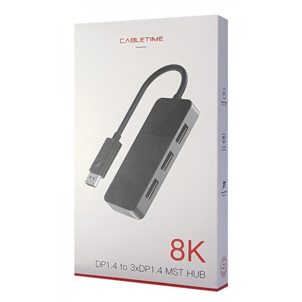 CABLETIME αντάπτορας DisplayPort σε 3x DisplayPort DMDF3, 8K, MST, γκρι CABLETIME αντάπτορας DisplayPort σε 3x DisplayPort DMDF3, 8K, MST, γκρι
