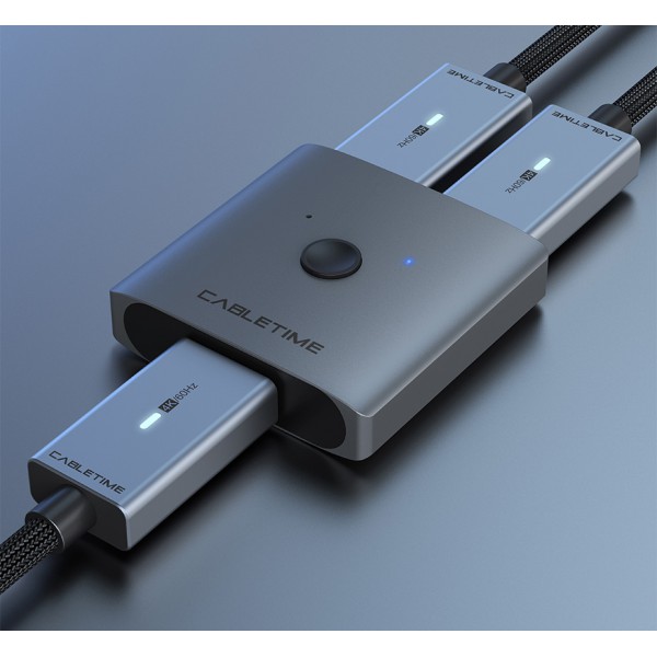 CABLETIME HDMI switch CT-HS4K με πλήκτρο, 2 in 1, 4K, γκρι