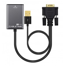 CABLETIME αντάπτορας HDMI σε VGA CT-VGAH με USB, 1080p, 0.15m, μαύρος