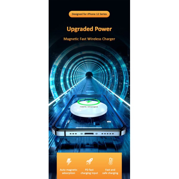 USAMS ασύρματος φορτιστής US-CD155, μαγνητικός, 15W, λευκός USAMS ασύρματος φορτιστής US-CD155, μαγνητικός, 15W, λευκός