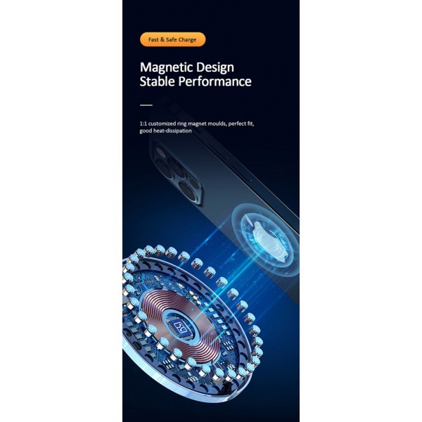 USAMS ασύρματος φορτιστής US-CD155, μαγνητικός, 15W, λευκός USAMS ασύρματος φορτιστής US-CD155, μαγνητικός, 15W, λευκός