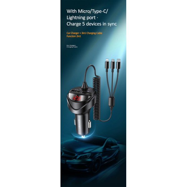 USAMS φορτιστής αυτοκινήτου C22 με καλώδιο 3 σε 1 & οθόνη, 3.4A, μαύρος USAMS φορτιστής αυτοκινήτου C22 με καλώδιο 3 σε 1 & οθόνη, 3.4A, μαύρος