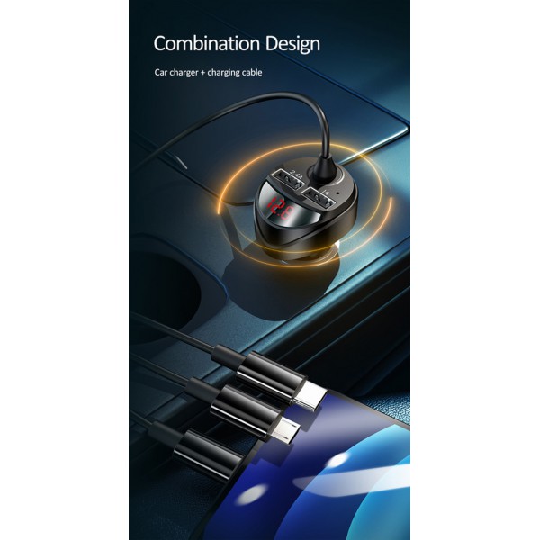 USAMS φορτιστής αυτοκινήτου C22 με καλώδιο 3 σε 1 & οθόνη, 3.4A, μαύρος USAMS φορτιστής αυτοκινήτου C22 με καλώδιο 3 σε 1 & οθόνη, 3.4A, μαύρος