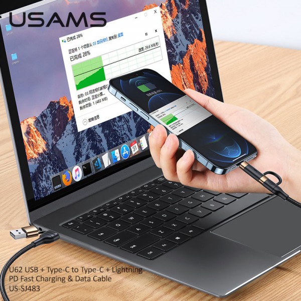 USAMS καλώδιο USB Type-C + Lightning US-SJ483, PD 3A 60W, 1.2m, μαύρο USAMS καλώδιο USB Type-C + Lightning US-SJ483, PD 3A 60W, 1.2m, μαύρο