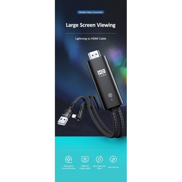 USAMS καλώδιο Lightning σε HDMI U53, με USB τροφοδοσία, 2m, μαύρο USAMS καλώδιο Lightning σε HDMI U53, με USB τροφοδοσία, 2m, μαύρο