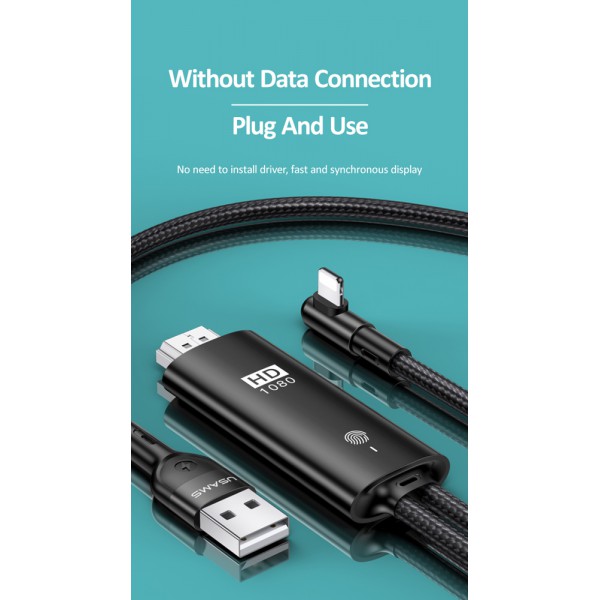 USAMS καλώδιο Lightning σε HDMI U53, με USB τροφοδοσία, 2m, μαύρο USAMS καλώδιο Lightning σε HDMI U53, με USB τροφοδοσία, 2m, μαύρο