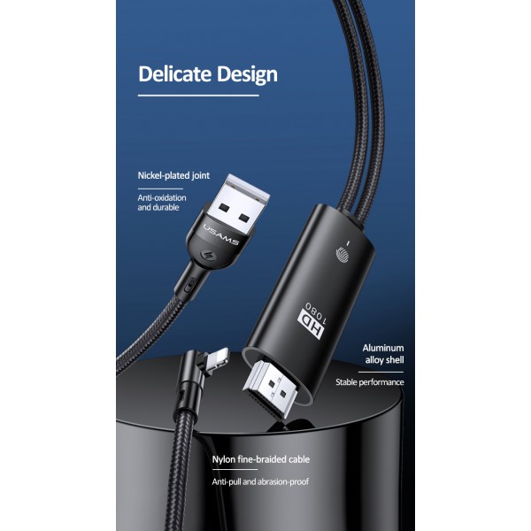 USAMS καλώδιο Lightning σε HDMI U53, με USB τροφοδοσία, 2m, μαύρο USAMS καλώδιο Lightning σε HDMI U53, με USB τροφοδοσία, 2m, μαύρο