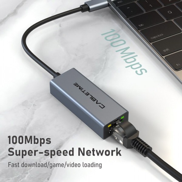 CABLETIME αντάπτορας USB-C σε RJ45 CT-CML100, 100Mbps, γκρι CABLETIME αντάπτορας USB-C σε RJ45 CT-CML100, 100Mbps, γκρι