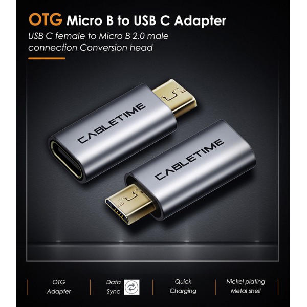 CABLETIME αντάπτορας micro USB σε USB-C CT-CFMCB, 480Mbps, γκρι CABLETIME αντάπτορας micro USB σε USB-C CT-CFMCB, 480Mbps, γκρι
