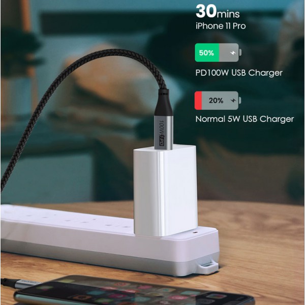 CABLETIME καλώδιο USB-C CMCM100W, 100W PD, 480Mbps, 2m, μαύρο CABLETIME καλώδιο USB-C CMCM100W, 100W PD, 480Mbps, 2m, μαύρο