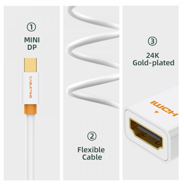 CABLETIME αντάπτορας Mini DisplayPort σε HDMI CT-02G4K, 4K/30Hz, λευκός CABLETIME αντάπτορας Mini DisplayPort σε HDMI CT-02G4K, 4K/30Hz, λευκός