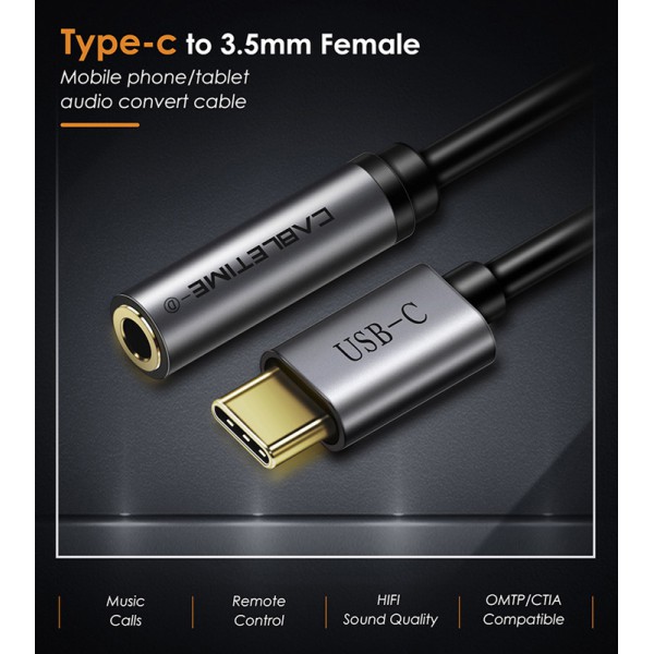 CABLETIME αντάπτορας USB-C σε 3.5mm CT-CMAUD, DAC chipset, γκρι CABLETIME αντάπτορας USB-C σε 3.5mm CT-CMAUD, DAC chipset, γκρι