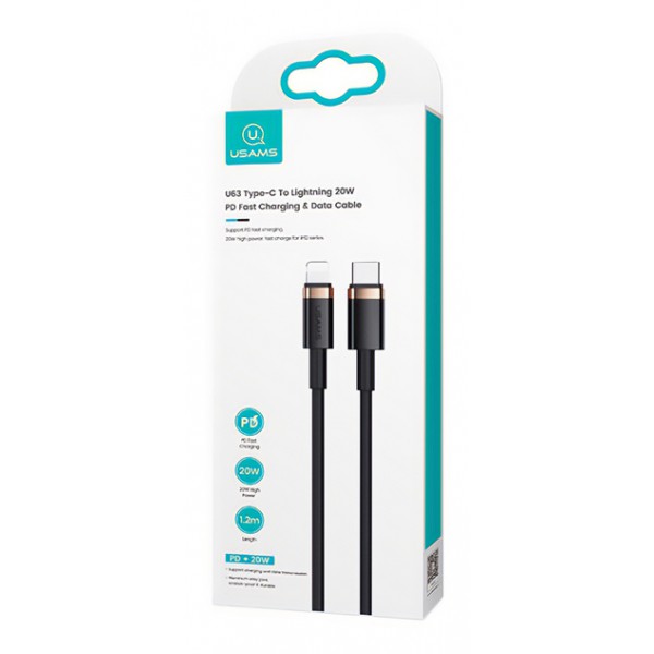 USAMS καλώδιο USB Type-C σε Lightning U63, 20W, 2m, μαύρο