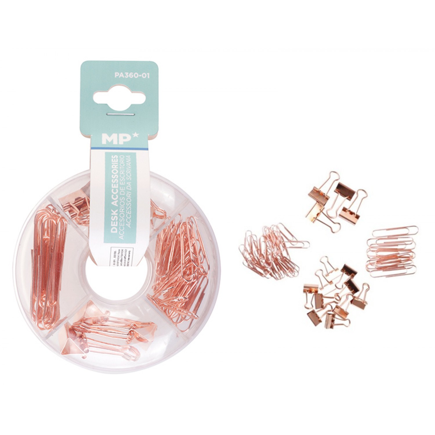 MP σετ γραφείου PA360-01 με συνδετήρες και κλιπ, ροζ χρυσό MP σετ γραφείου PA360-01 με συνδετήρες και κλιπ, ροζ χρυσό