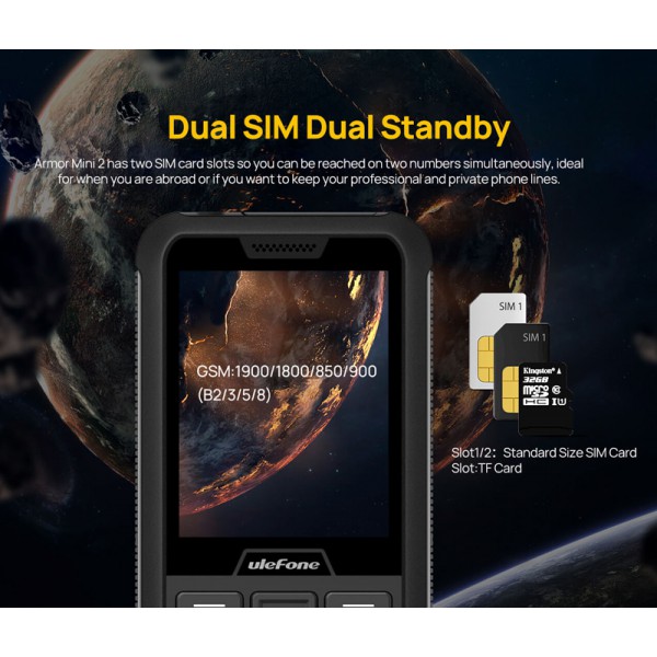 ULEFONE κινητό τηλέφωνο Armor Mini 2, IP68, 2.4", Dual SIM, μαύρο