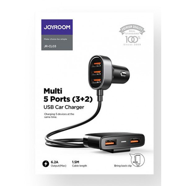 JOYROOM φορτιστής αυτοκινήτου JR-CL03, 5x USB, 6.2A, 1.5m, μαύρος JOYROOM φορτιστής αυτοκινήτου JR-CL03, 5x USB, 6.2A, 1.5m, μαύρος