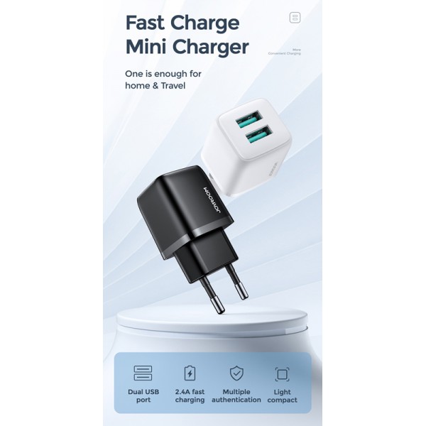 JOYROOM φορτιστής τοίχου L-2A121, 2x USB, 12W, μαύρος JOYROOM φορτιστής τοίχου L-2A121, 2x USB, 12W, μαύρος