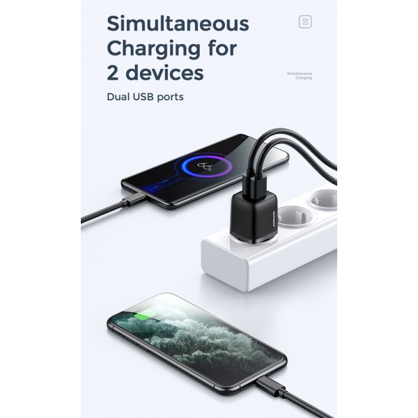 JOYROOM φορτιστής τοίχου L-2A121, 2x USB, 12W, μαύρος JOYROOM φορτιστής τοίχου L-2A121, 2x USB, 12W, μαύρος