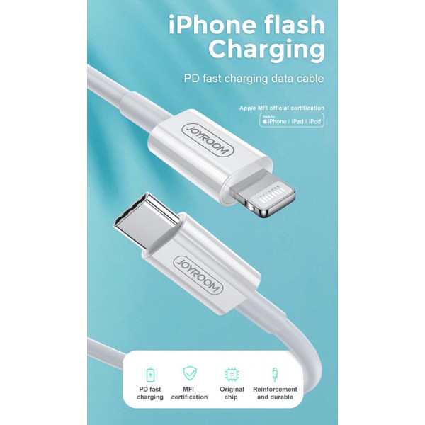 JOYROOM καλώδιο USB Type-C σε Lightning S-M421, 3A, PD, 2m, λευκό JOYROOM καλώδιο USB Type-C σε Lightning S-M421, 3A, PD, 2m, λευκό