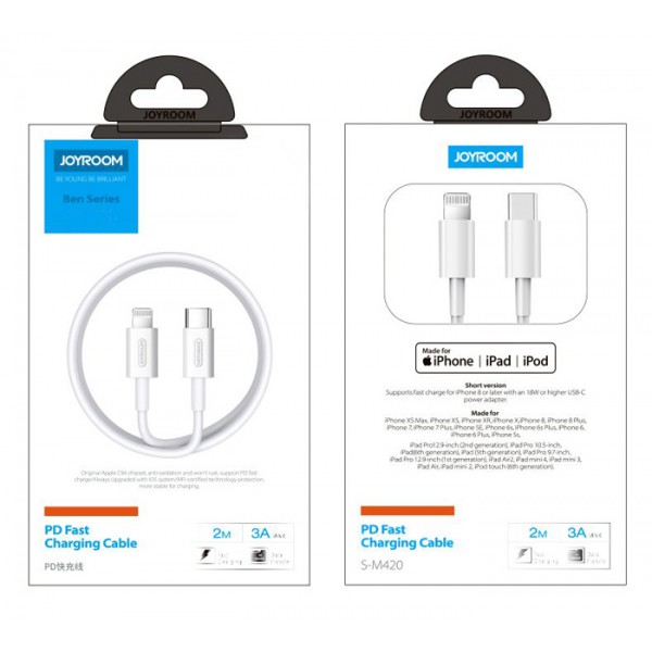 JOYROOM καλώδιο USB Type-C σε Lightning S-M421, 3A, PD, 2m, λευκό JOYROOM καλώδιο USB Type-C σε Lightning S-M421, 3A, PD, 2m, λευκό