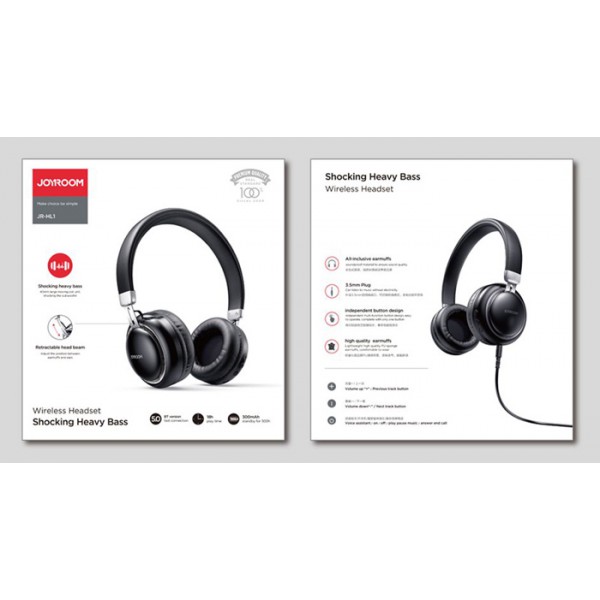 JOYROOM headphones JR-HL1, wireless & wired, BT 5.0, μαύρα