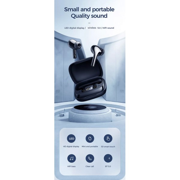 JOYROOM earphones με θήκη φόρτισης JR-TL6, οθόνη, true wireless, λευκά JOYROOM earphones με θήκη φόρτισης JR-TL6, οθόνη, true wireless, λευκά