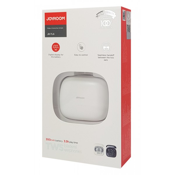 JOYROOM earphones με θήκη φόρτισης JR-TL6, οθόνη, true wireless, λευκά JOYROOM earphones με θήκη φόρτισης JR-TL6, οθόνη, true wireless, λευκά