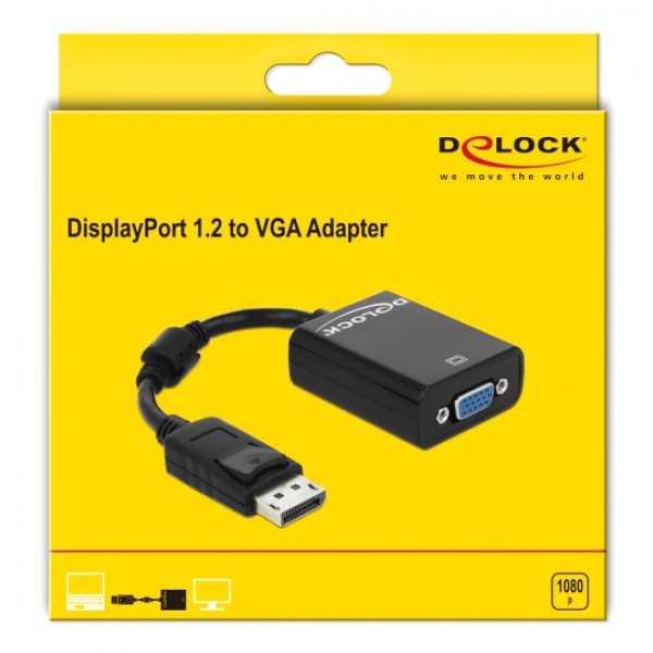 DELOCK αντάπτορας DisplayPort 1.2 σε VGA 61848, 1920x1200, 12cm, μαύρος