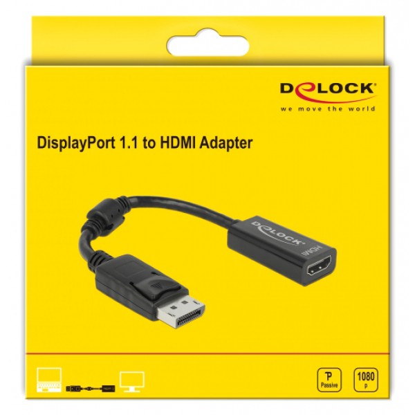 DELOCK αντάπτορας DisplayPort 1.1 σε HDMI 61849, passive, 1080p, μαύρος